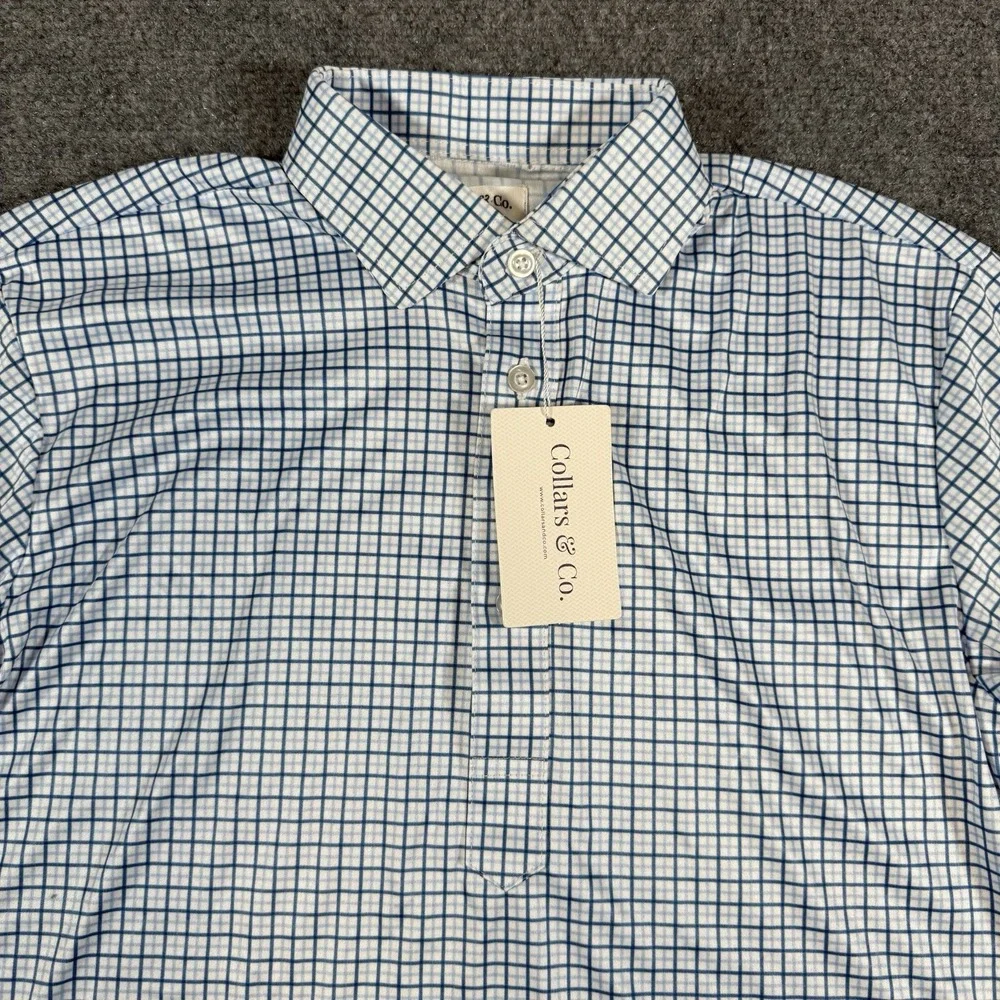 Collars and Co Polo Shirt Mens Small Blue Check Dress Collar Short Sleeve New‎ - Picture 4 of 11